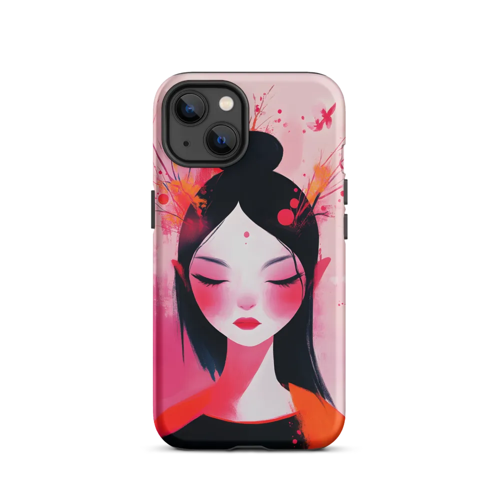 Serene Pink Portrait of Girl with Nature Elements | Phone Case