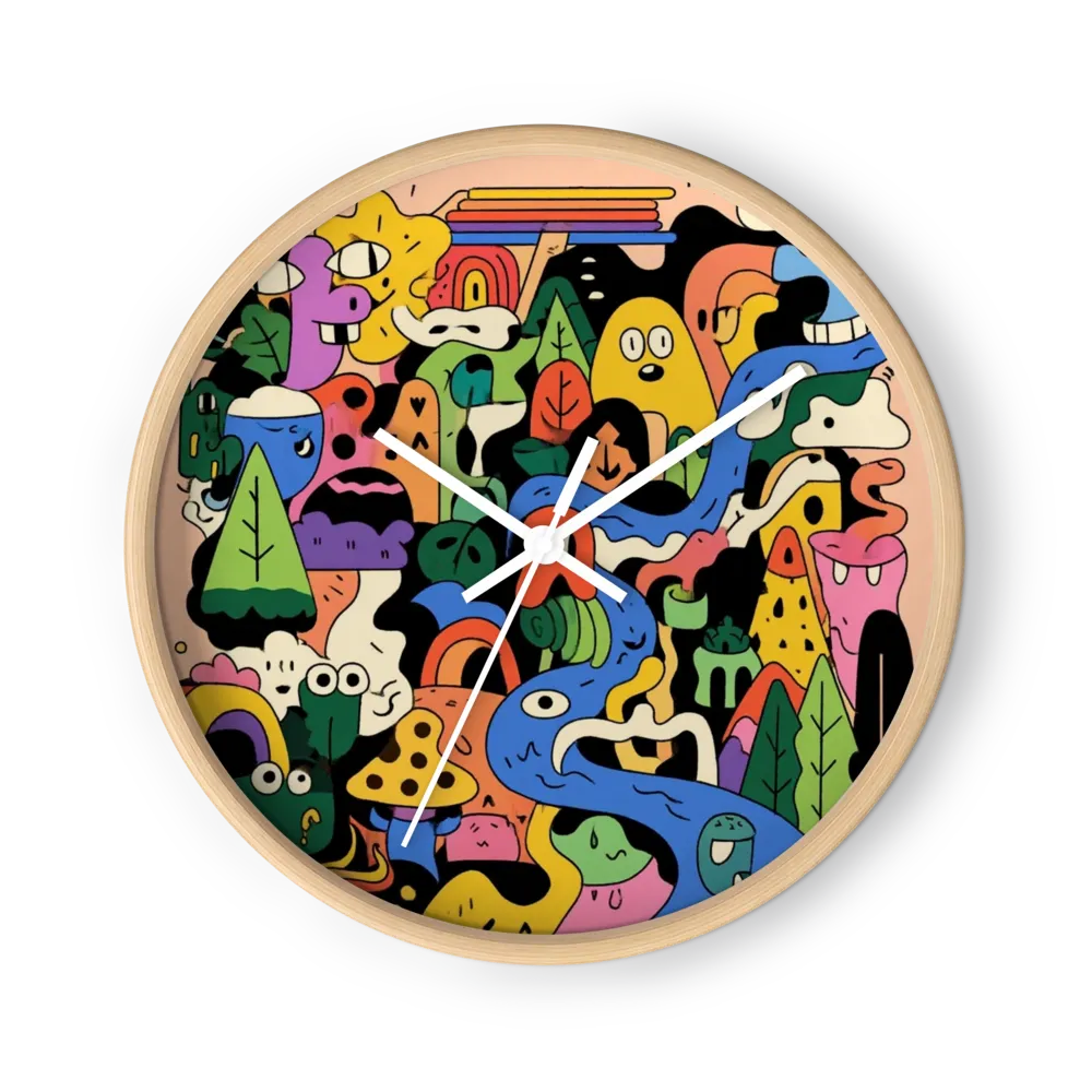 Bunte Doodle-Welt | Wanduhr
