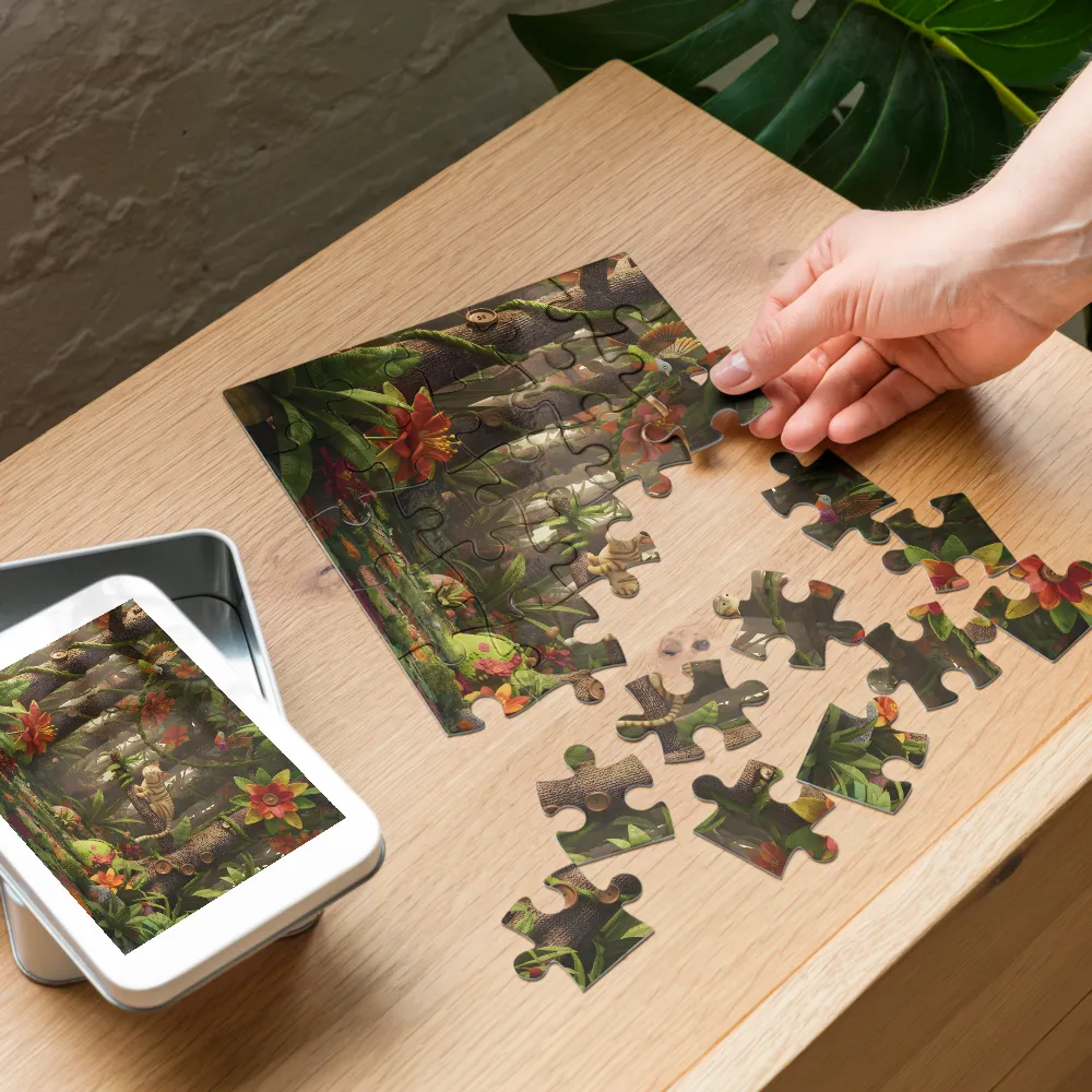 Whimsical Fabric Jungle 
 Jigsaw Puzzle in Tin Box