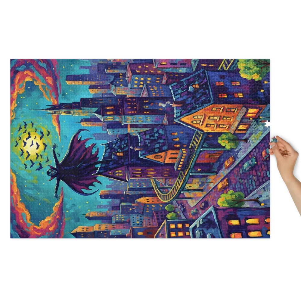 Moonlit Vampire Over City | Jigsaw Puzzles