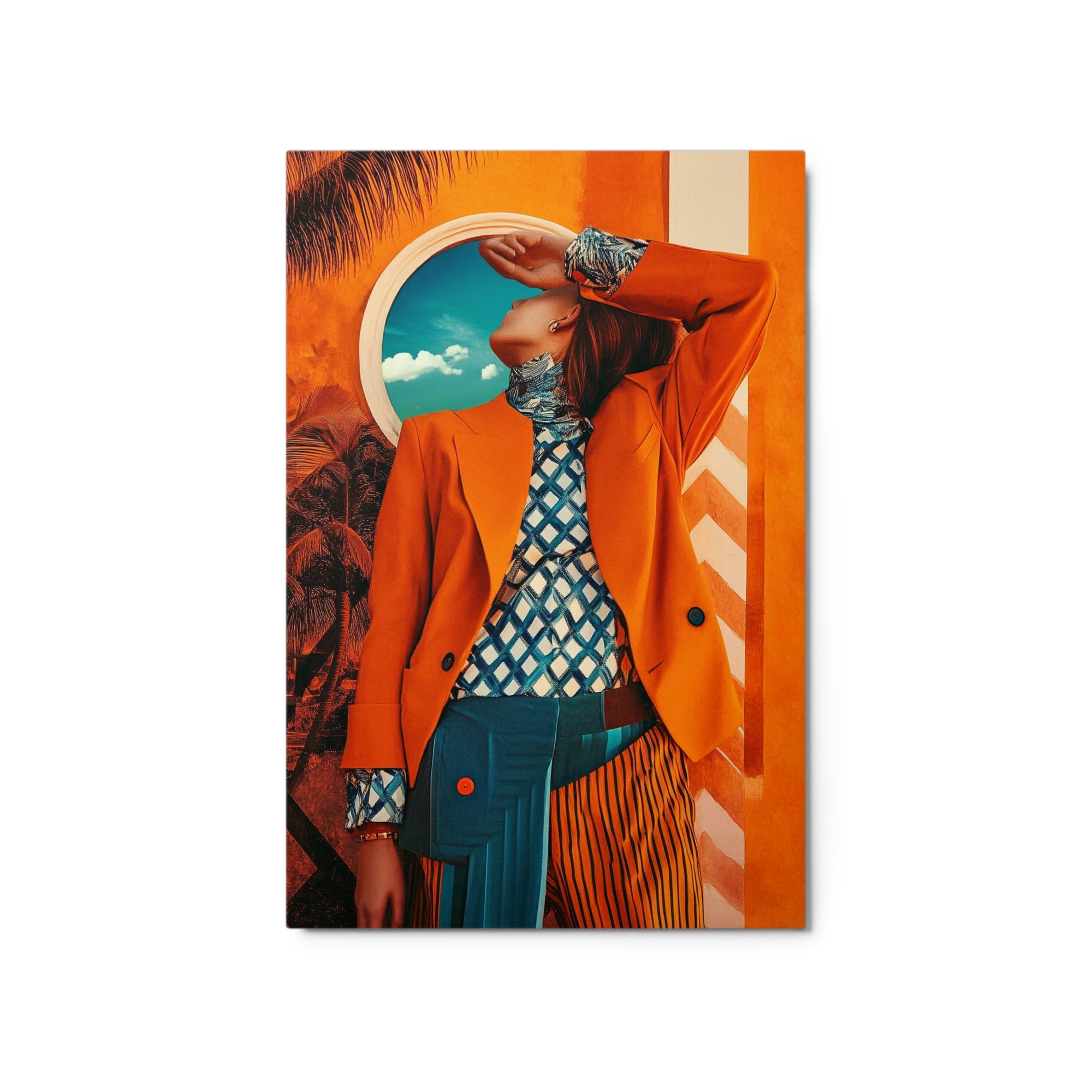 Surreal Fashion Model in Orange Suit