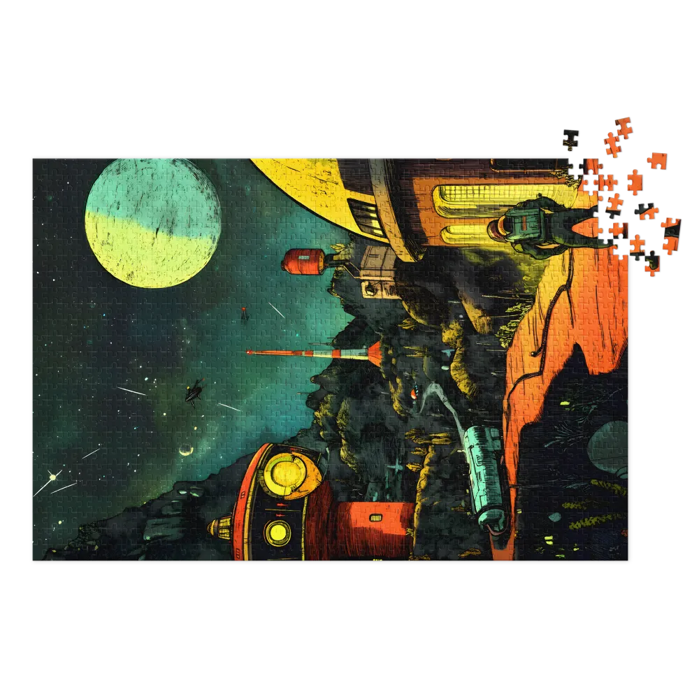 Vista Retrofuturista do Astronauta 
 Puzzle em caixa de metal