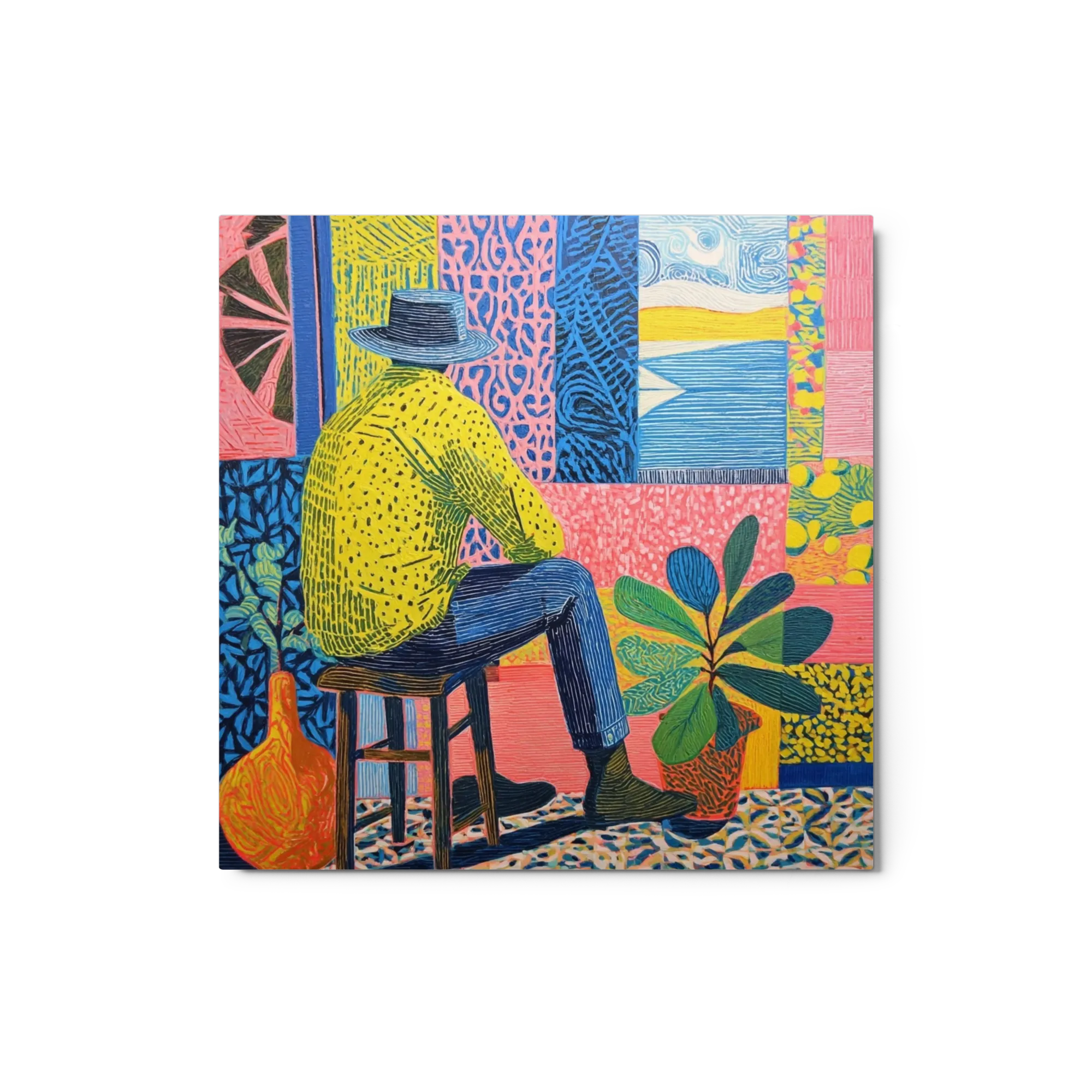 Seated Figure in Patterned Room