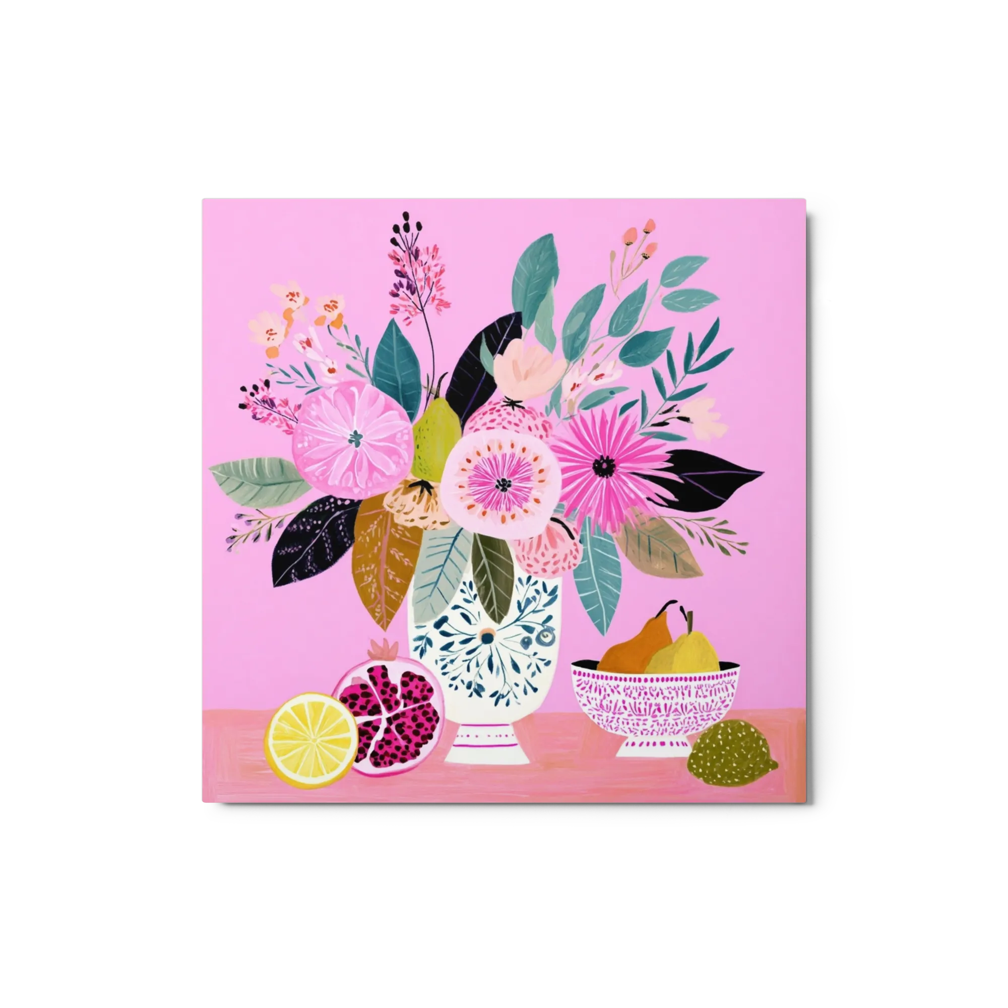 Folk Floral Still Life with Fruit
