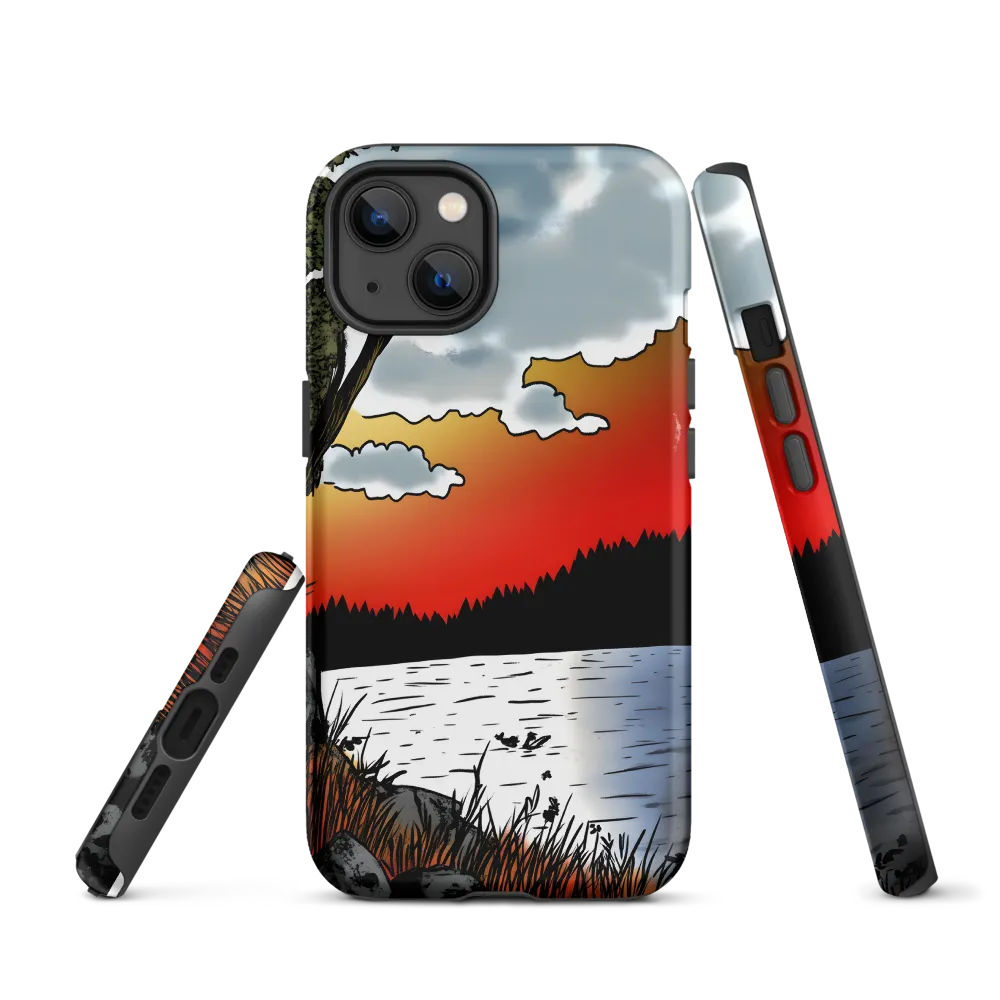 Lake Sunset Landscape Illustration | Phone Case
