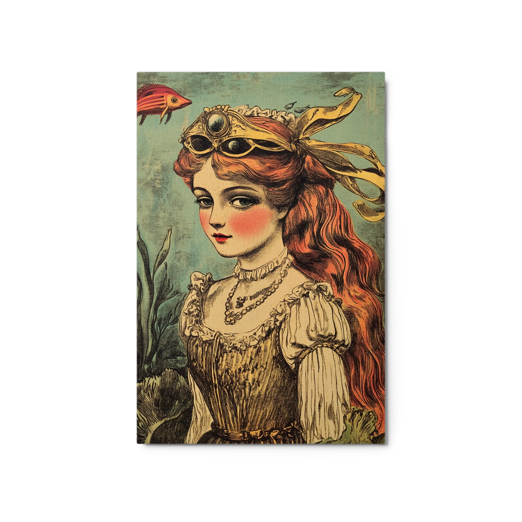 Vintage Portrait of Girl with Fish