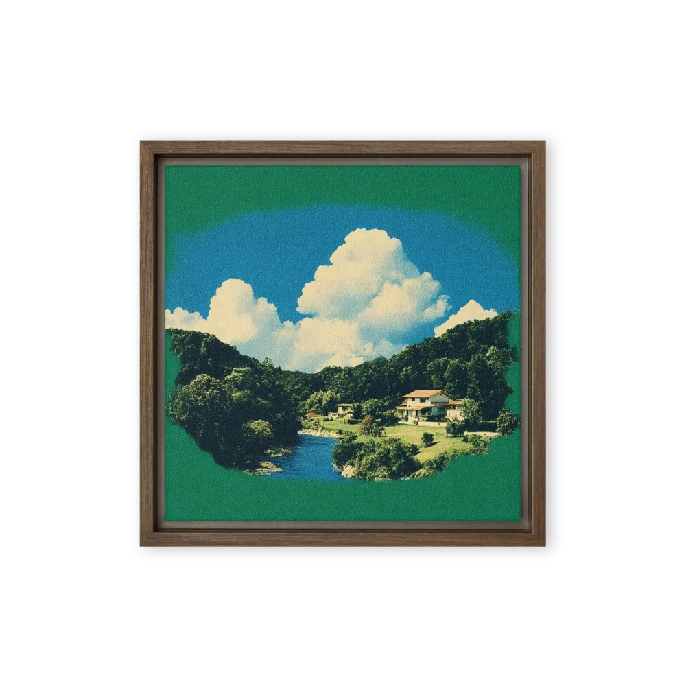 River Valley Cottage 
 Poster with Black Frame | 12″x 12″