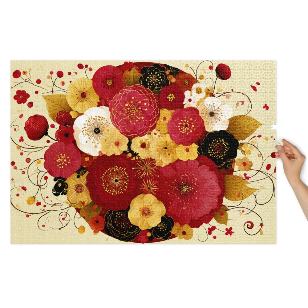 Red and Gold Floral Harmony | Jigsaw Puzzles