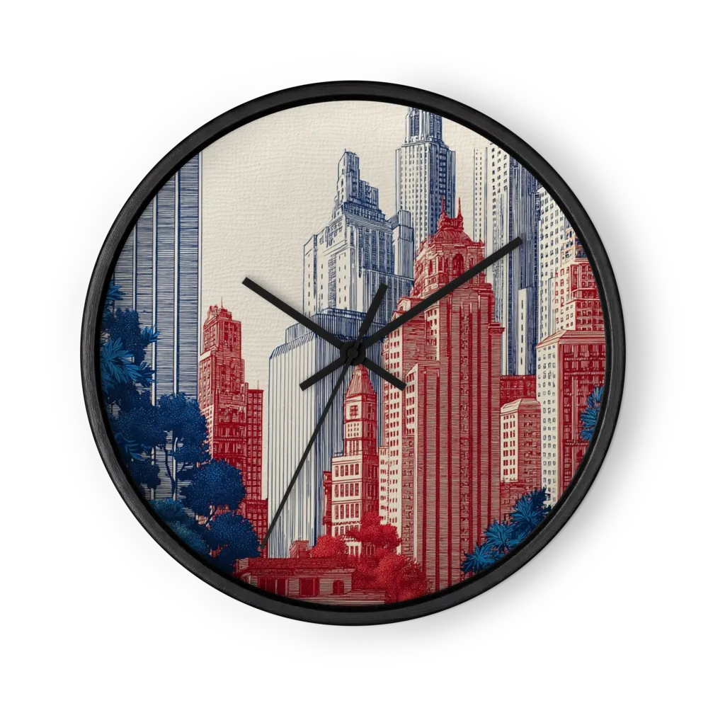Red and Blue Metropolis | Wall Clock