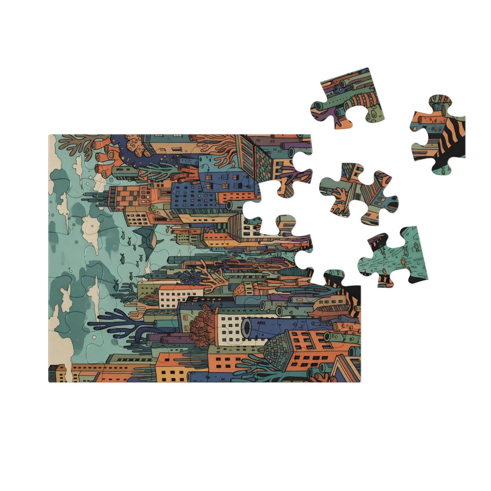 Submerged Cityscape 
 Jigsaw Puzzle in Tin Box
