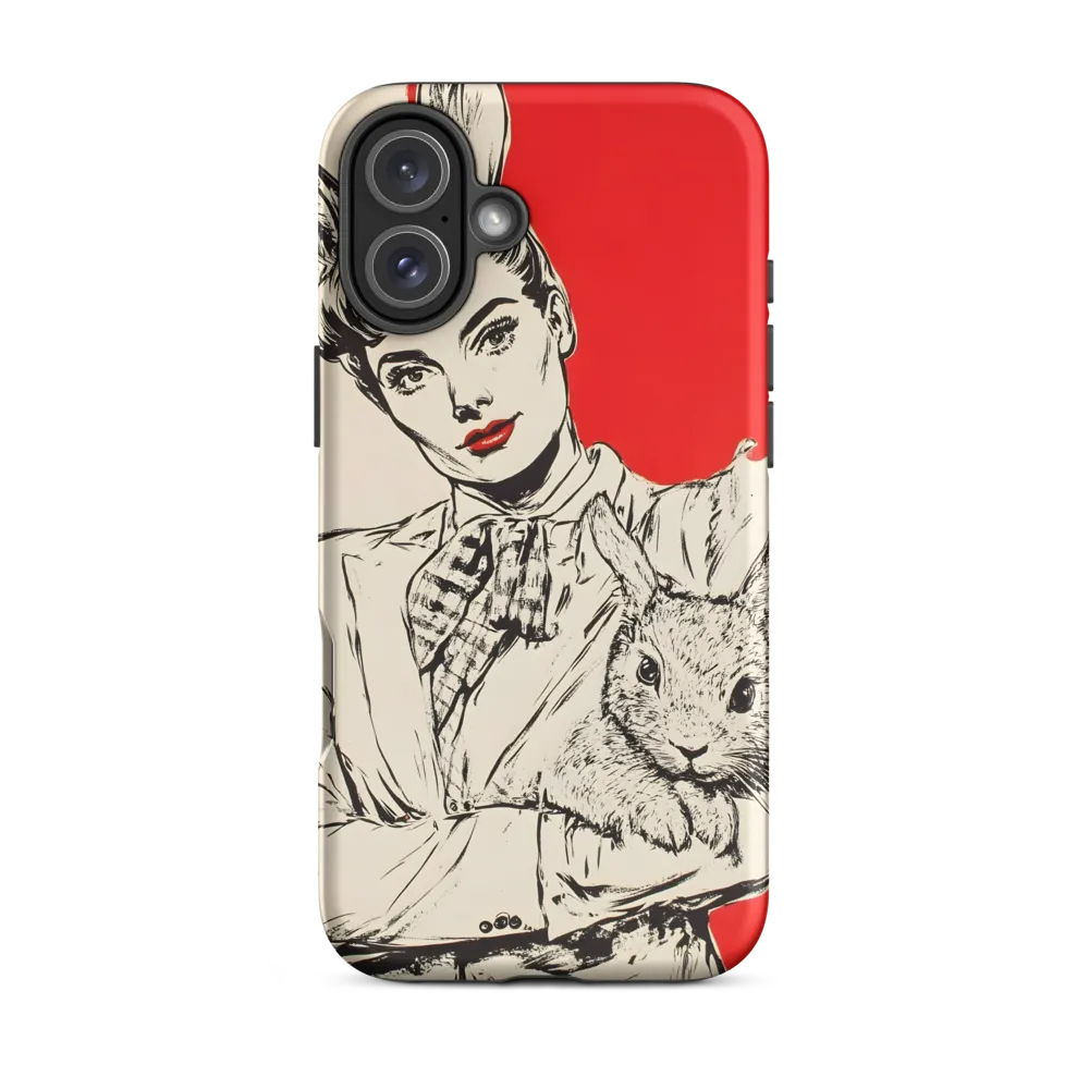 Woman with Bunny Ears and Rabbit | Phone Case