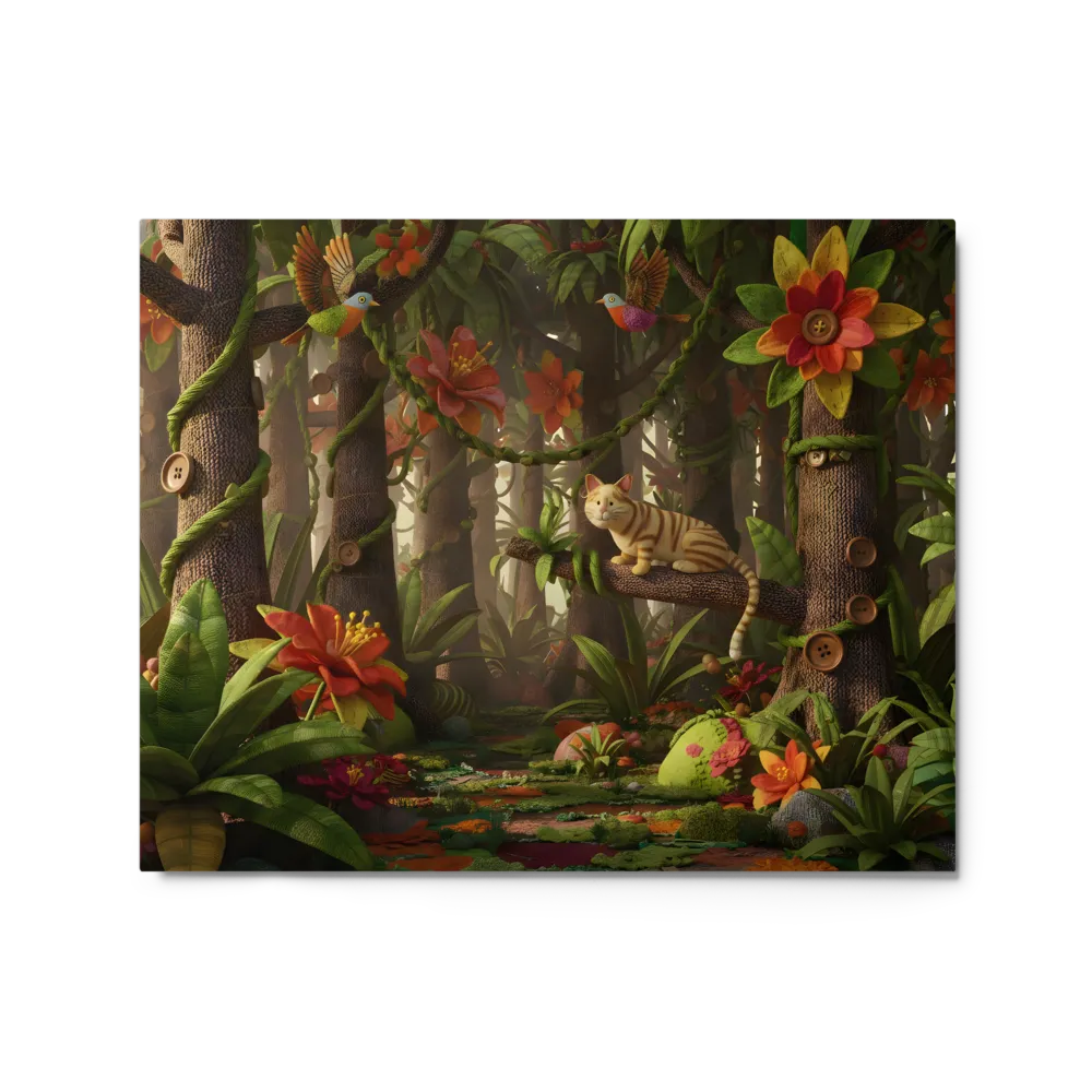 Whimsical Fabric Jungle 
 Canvas with White Frame