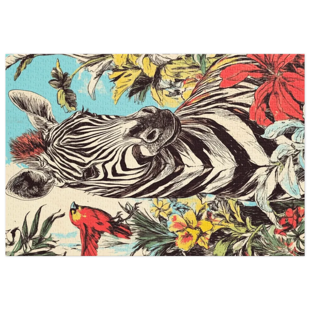 Tropical Zebra & Bird Illustration 
 Jigsaw Puzzle in Tin Box