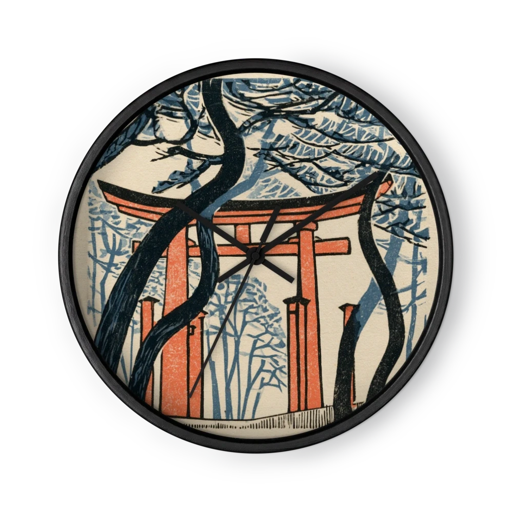 Traditional Woodblock Serenity Clocks — Coral Sun, Indigo Line