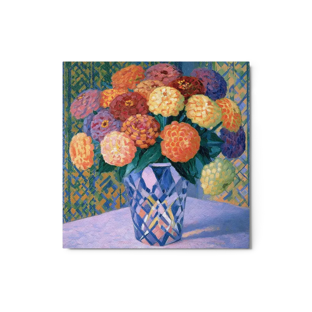 Bouquet of Zinnias in a Blue Vase | Art Print