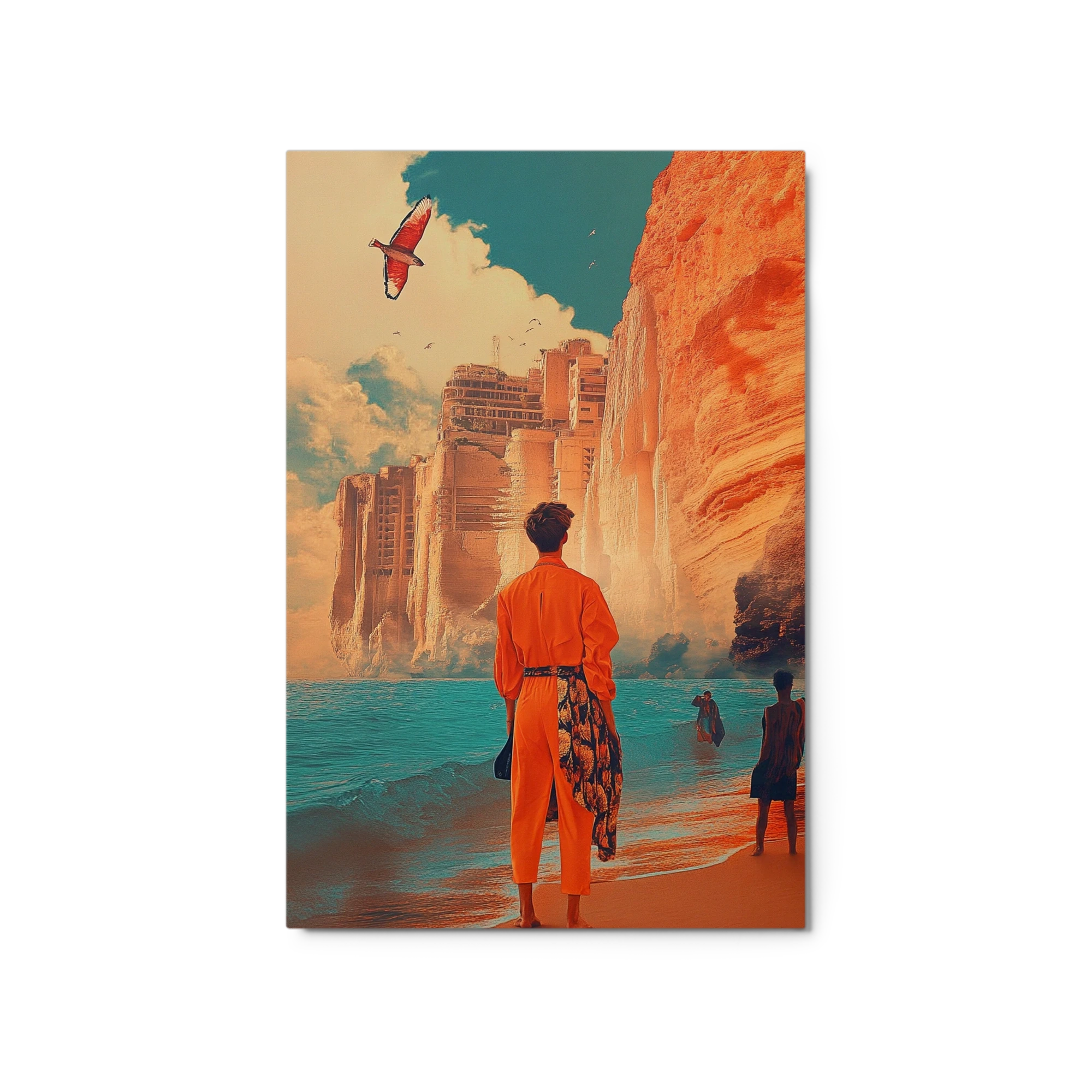 Surreal Coastal Landscape with Person and Bird