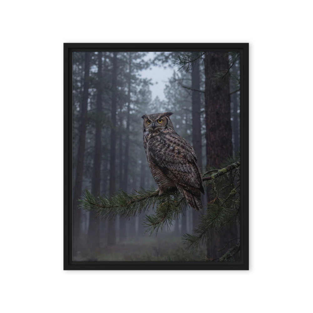 Great Horned Owl in Misty Forest | Art Print
