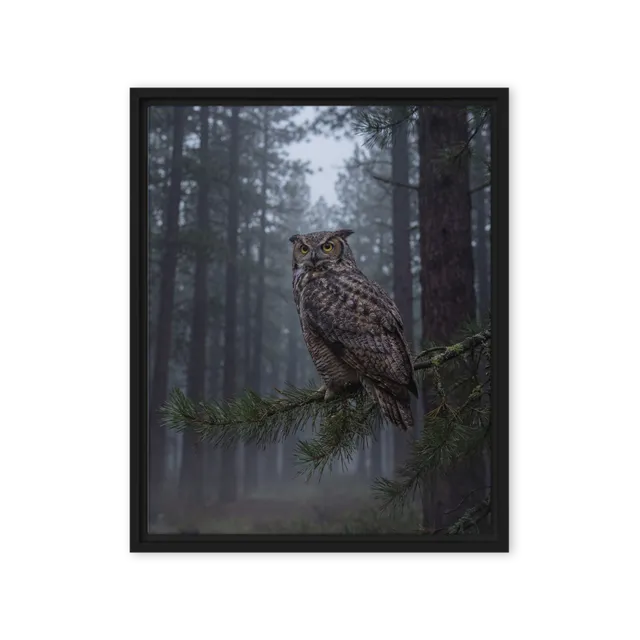 Great Horned Owl in Misty Forest | Art Print