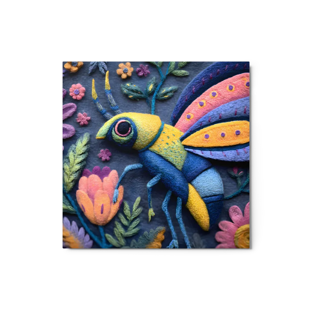 Whimsical Embroidered Insect 
 Canvas with Black Frame