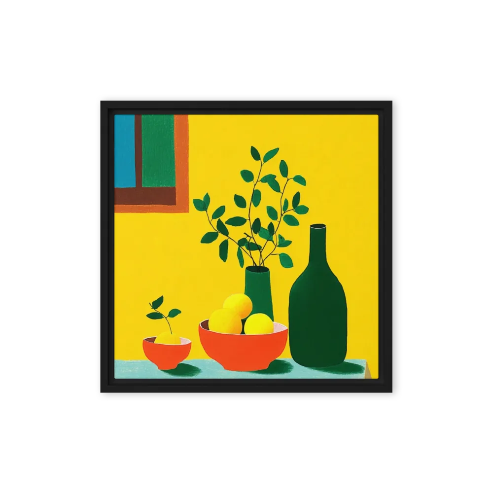 Yellow Still Life 
 Canvas with Brown Frame