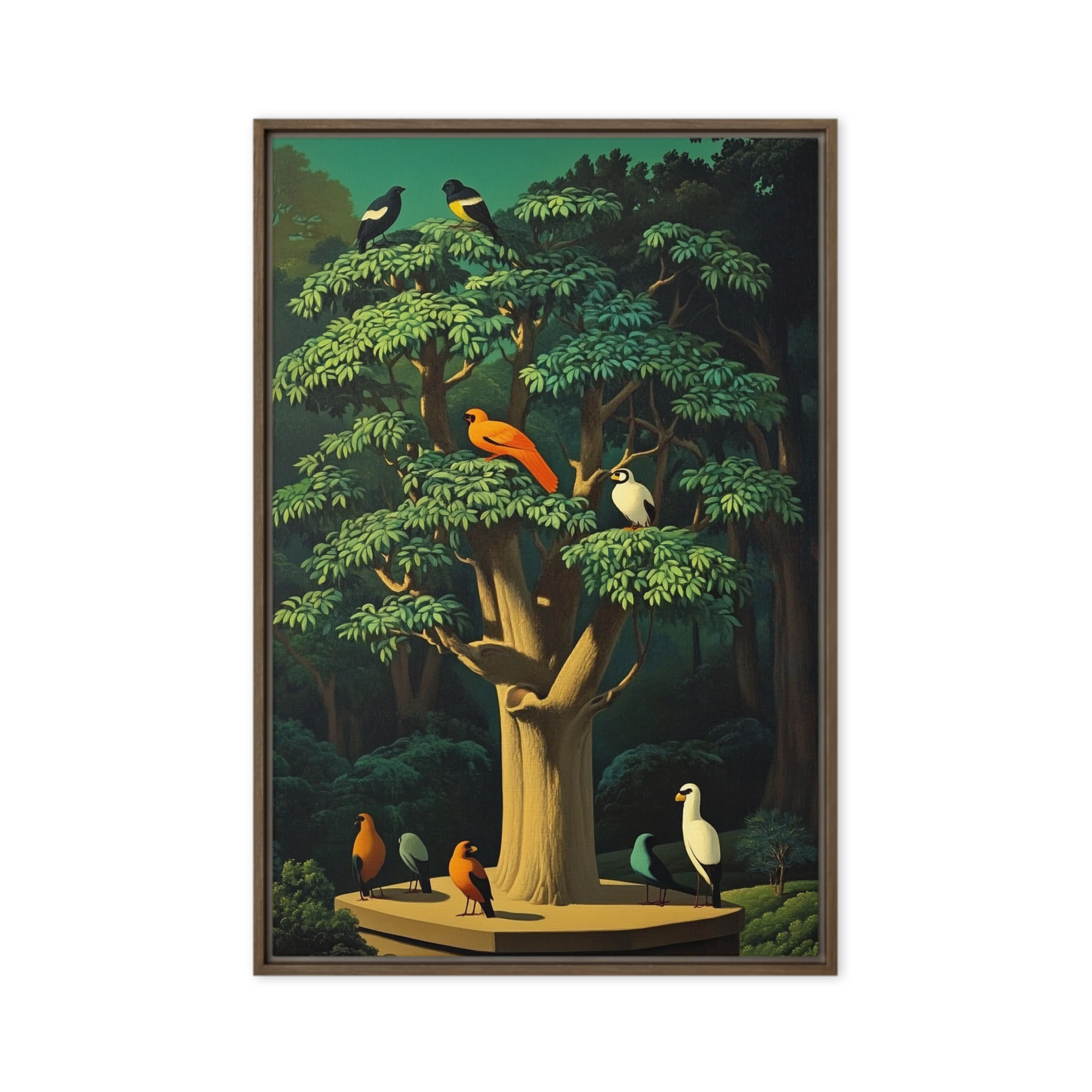 Stylized Birds in Lush Forest | Art Print