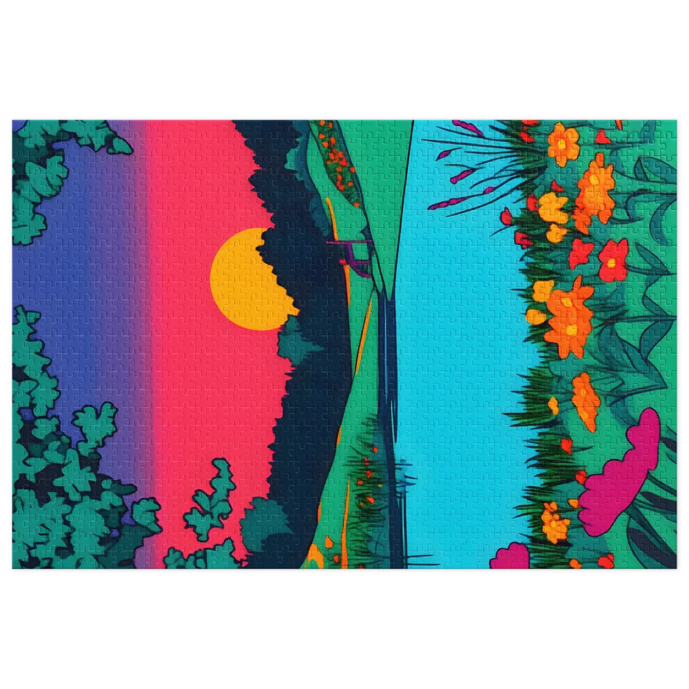 Vivid Sunset Lake 
 Jigsaw Puzzle in Tin Box