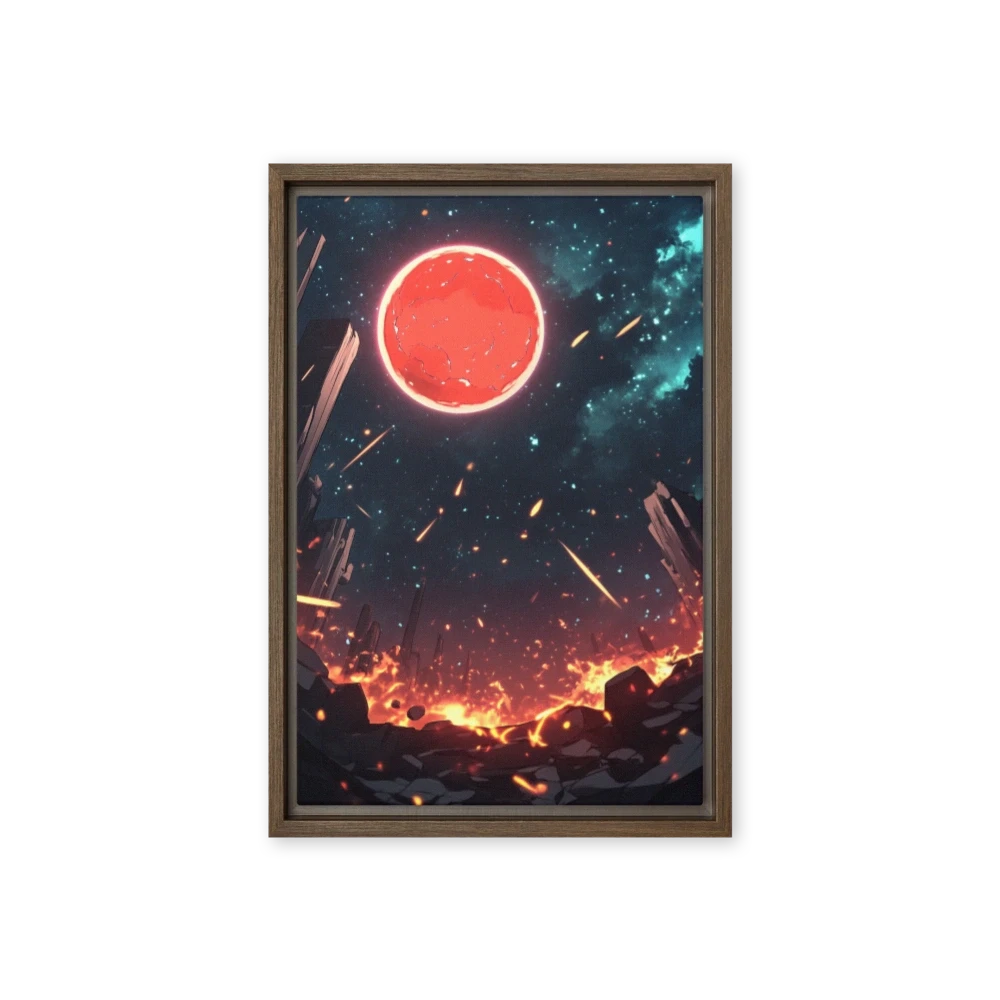 Fiery Cosmic Landscape with Red Planet