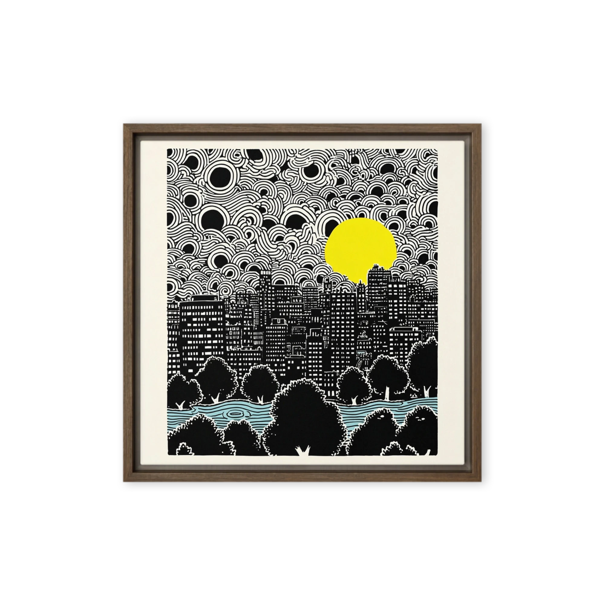Graphic City Skyline and Yellow Sun | Art Print