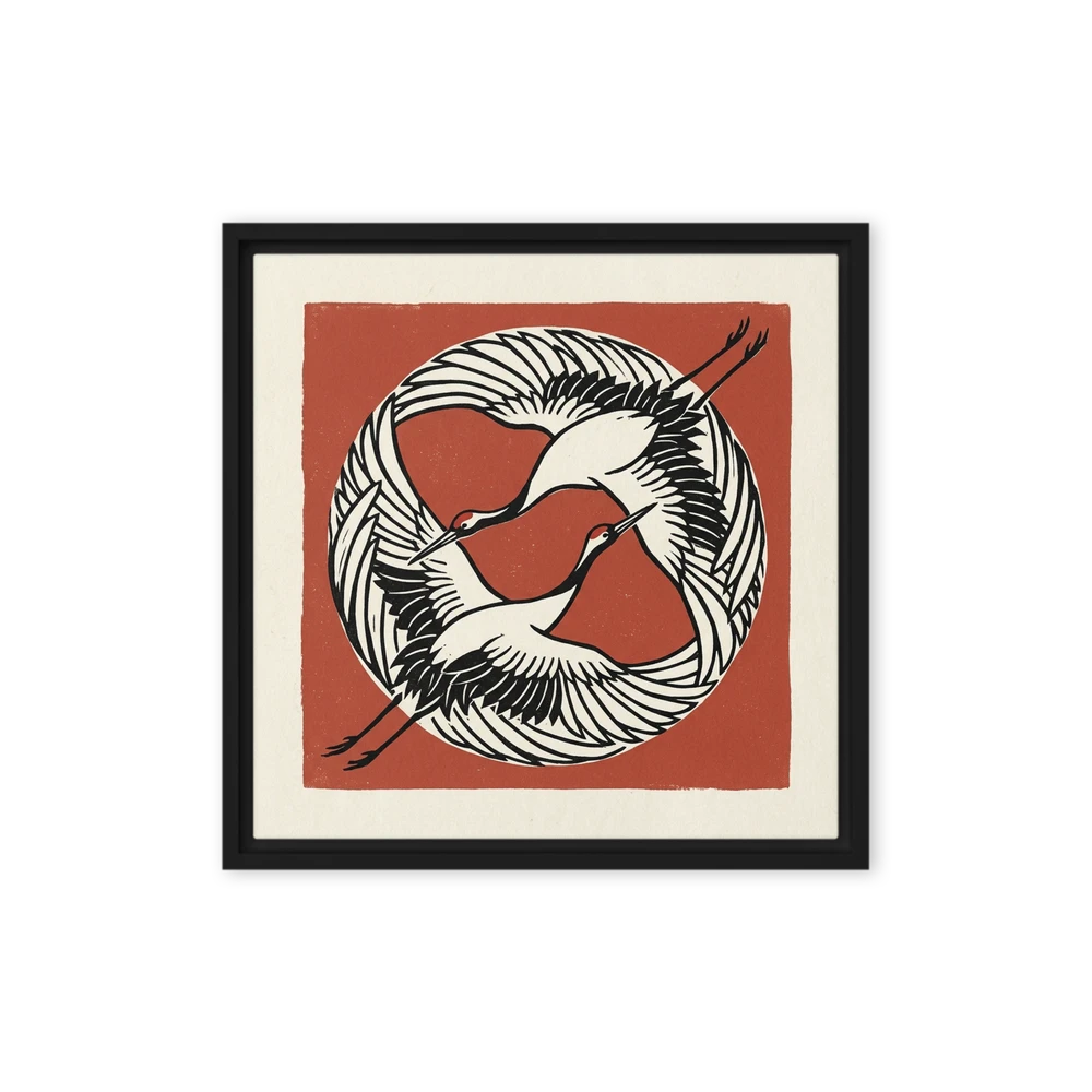 Flying Cranes Enso Woodblock Print | Art Print