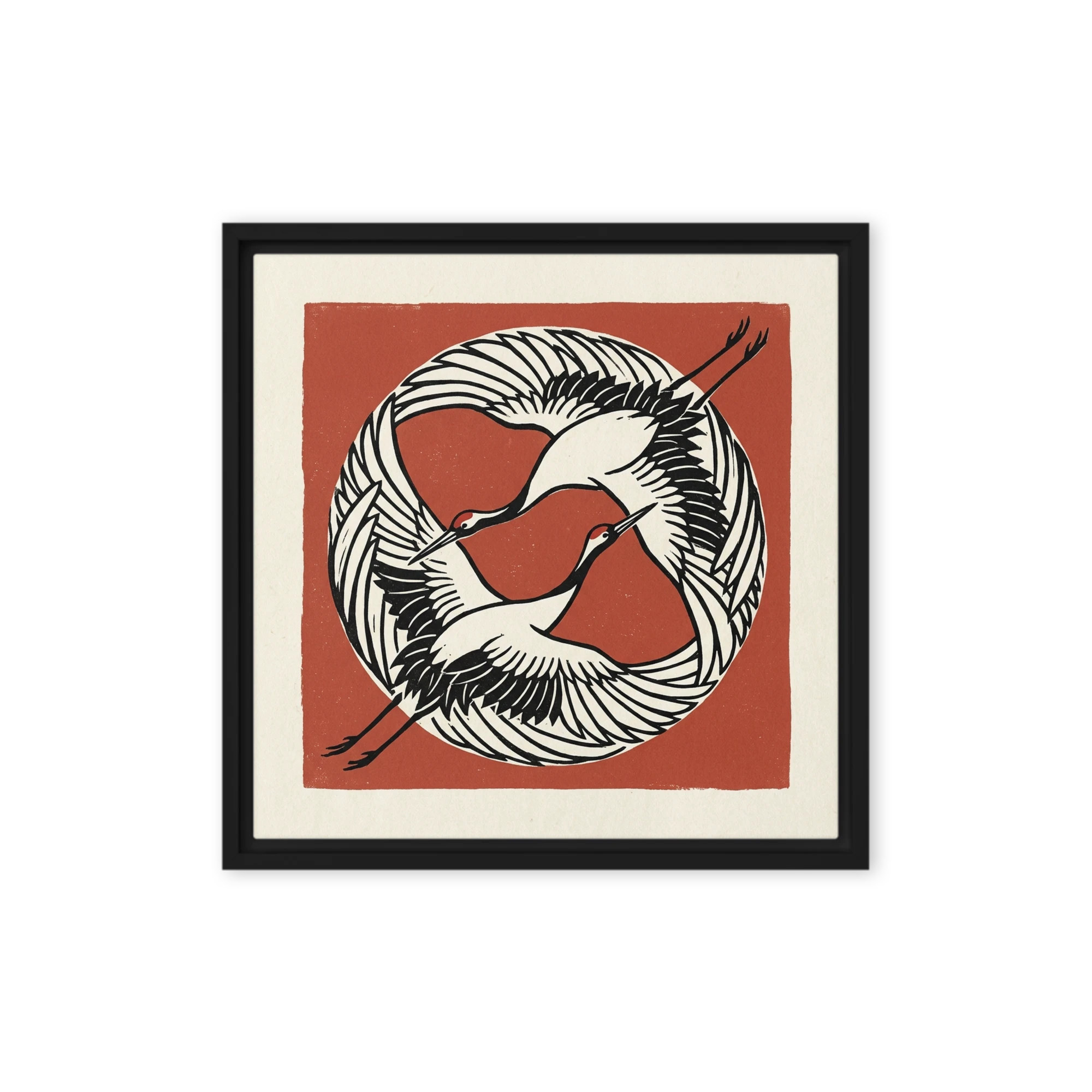 Flying Cranes Enso Woodblock Print | Art Print
