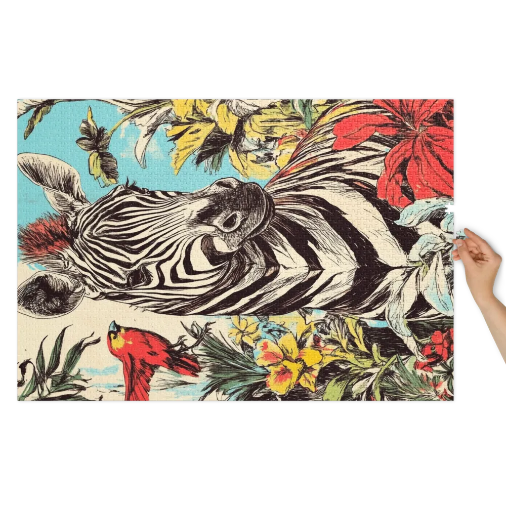 Zebra in the Jungle 
 Jigsaw Puzzle in Tin Box