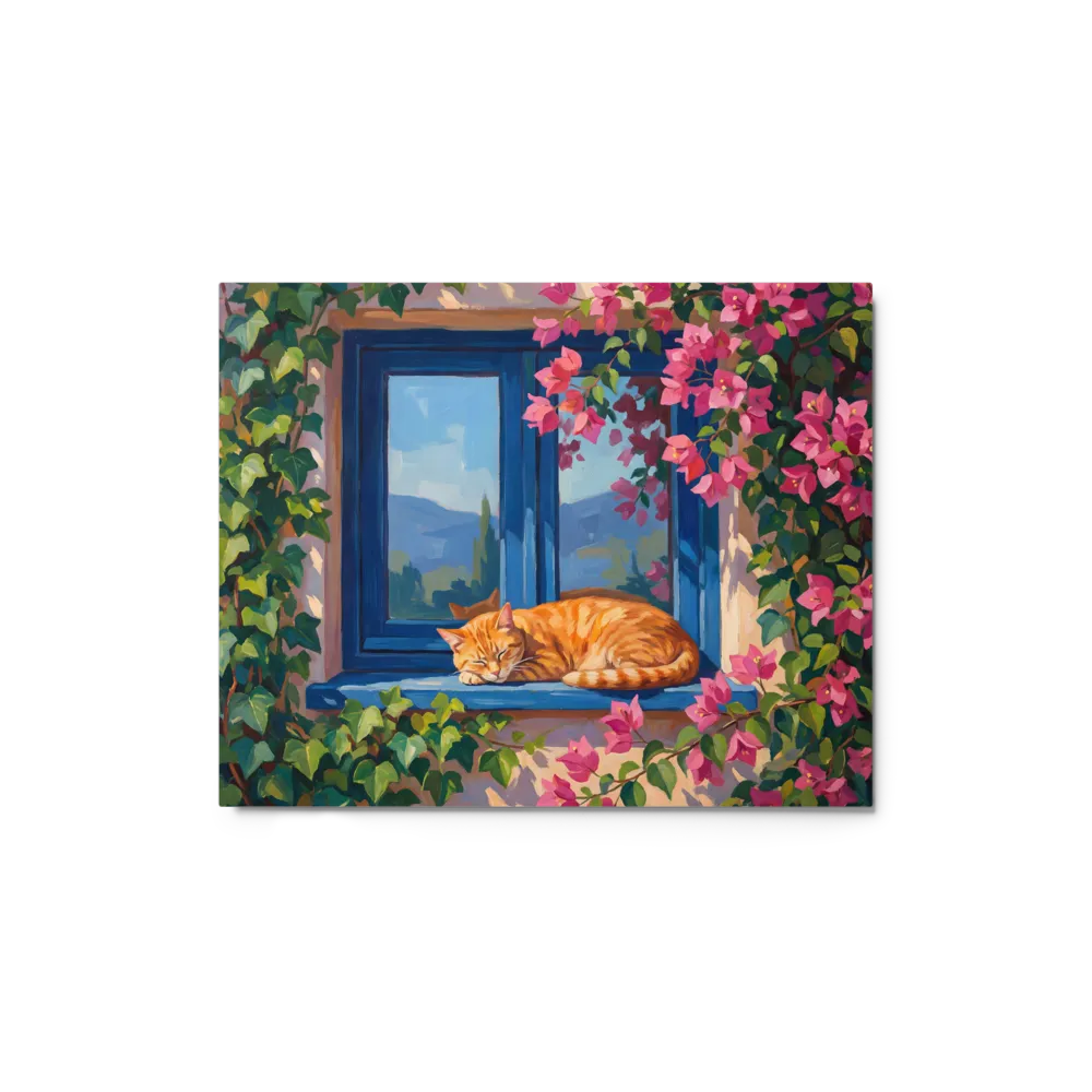 Cat on a Mediterranean Window 
 Canvas with White Frame