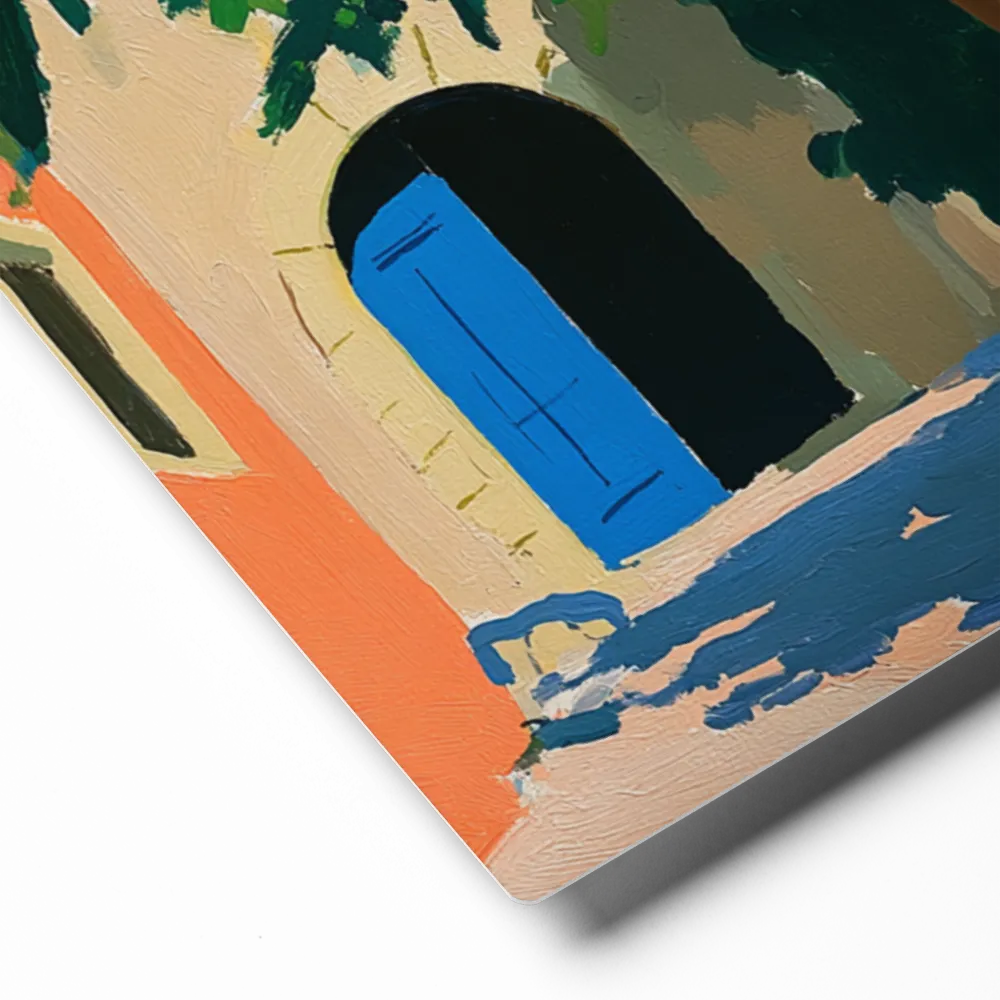 Blue Door Pathway 
 Canvas with Brown Frame