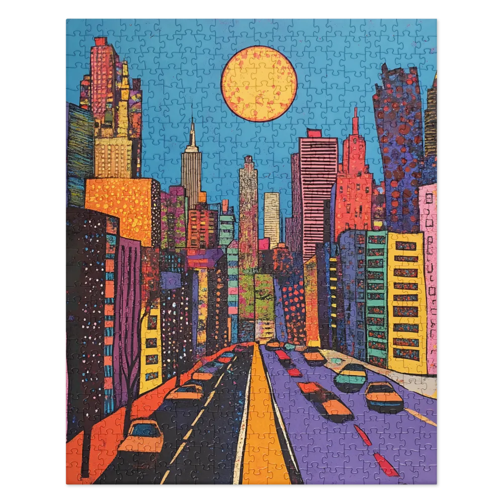 City Drive Under Neon Moon 
 Jigsaw Puzzle