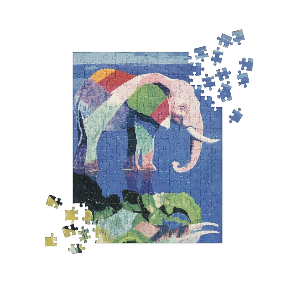 Patchwork Elephant Reflection 
 Jigsaw Puzzle in Tin Box