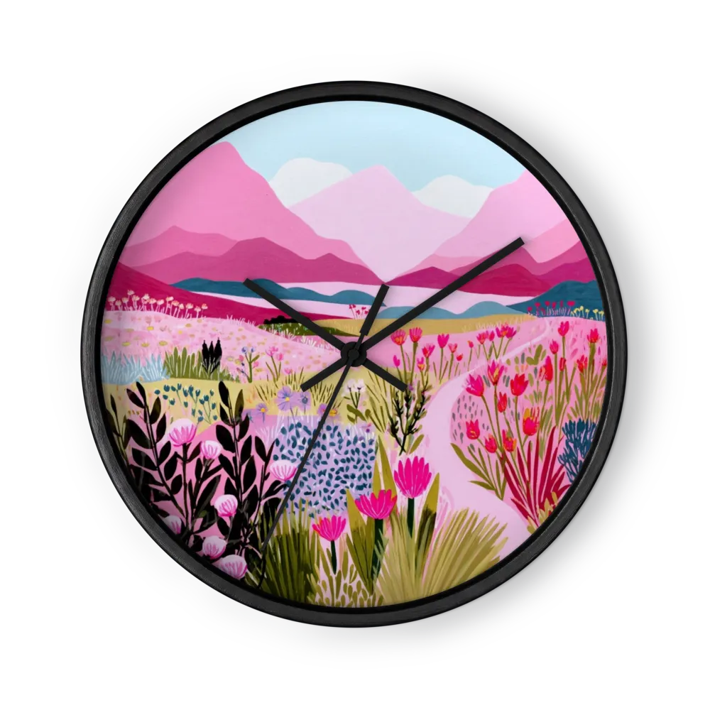 Pink Mountain Meadow | Wall Clock
