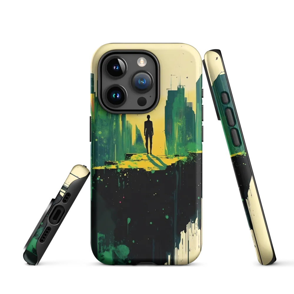 Silhouette on Cliff Overlooking City | Phone Case