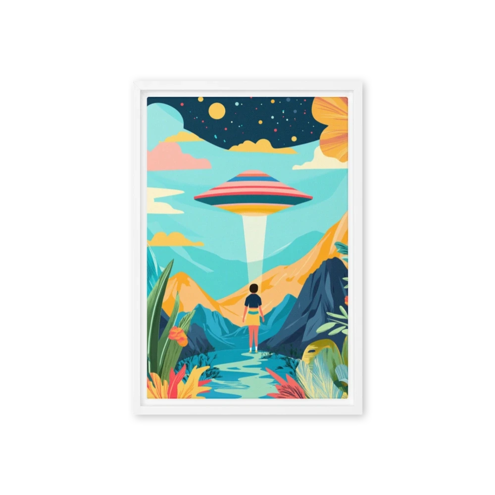 Person Under UFO in Vibrant Landscape