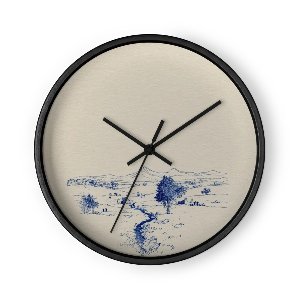 Countryside Stream in Blue Ink | Wall Clock