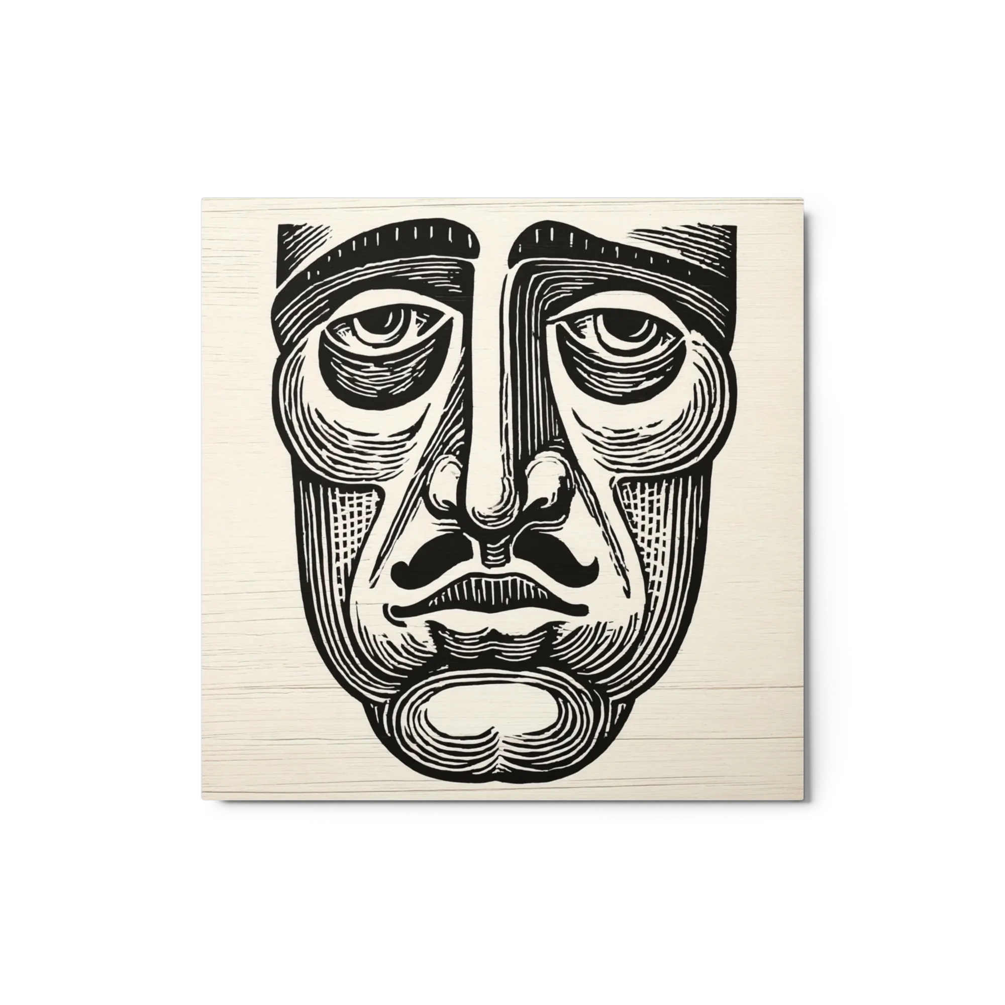 Mustached Linocut Face