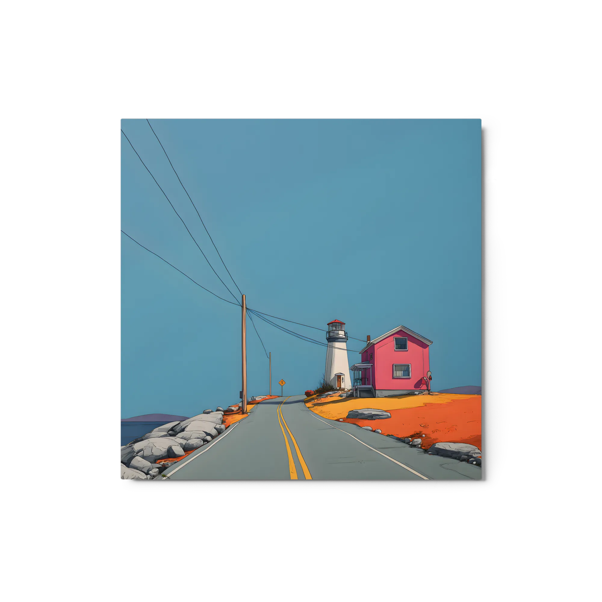 Pink House by the Lighthouse 
 Canvas | 18″x 18″