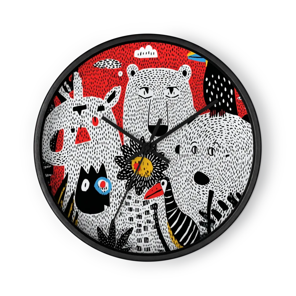 Animali Folk in Rosso | Orologio da parete