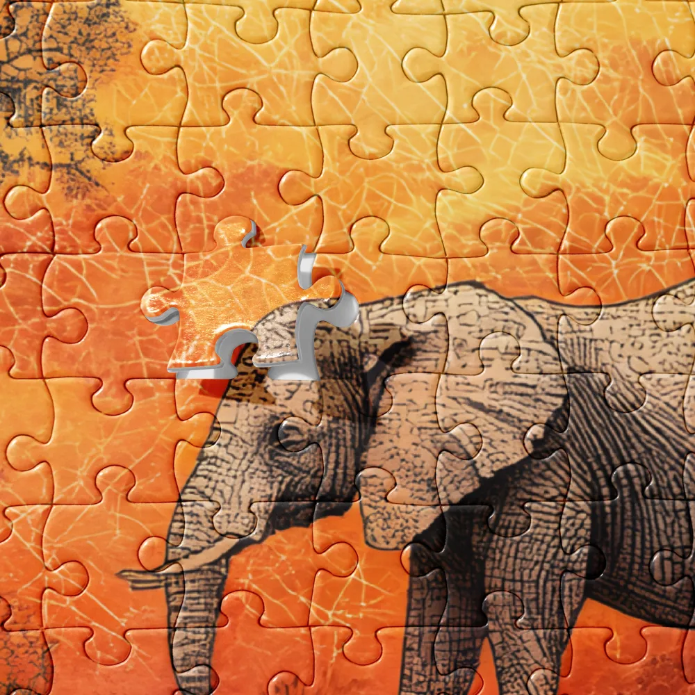 Golden Savannah Elephants 
 Jigsaw Puzzle
