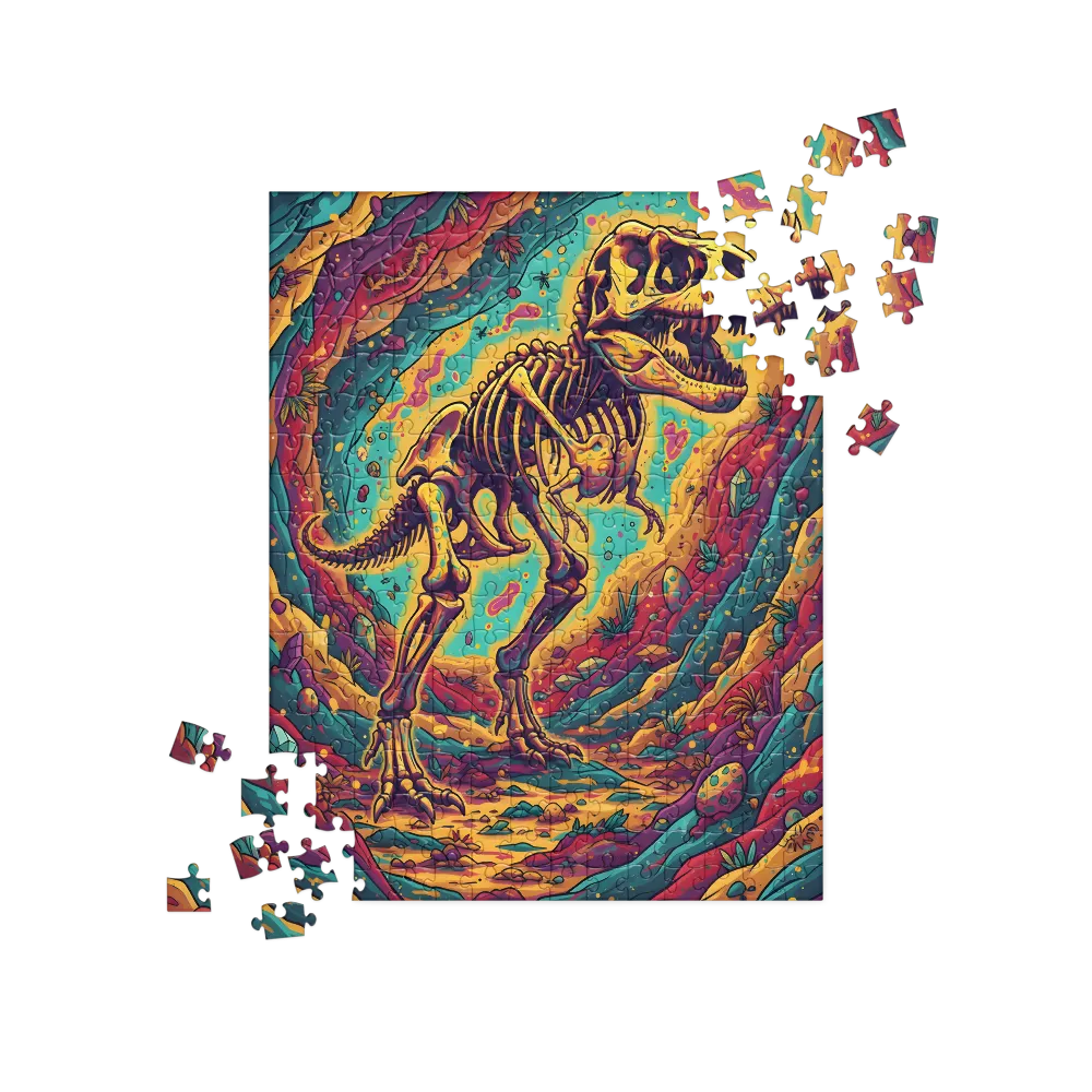 Psychedelic Dinosaur Skeleton 
 Jigsaw Puzzle in Tin Box