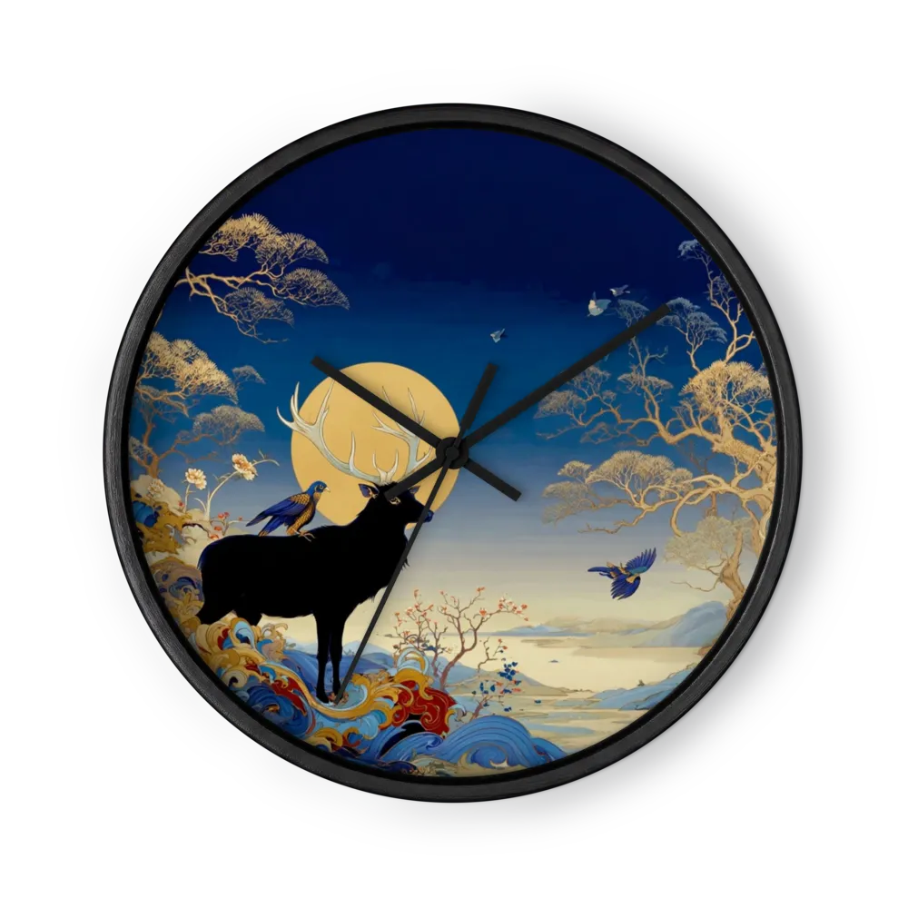 Celestial Stag under Full Moon | Wall Clock