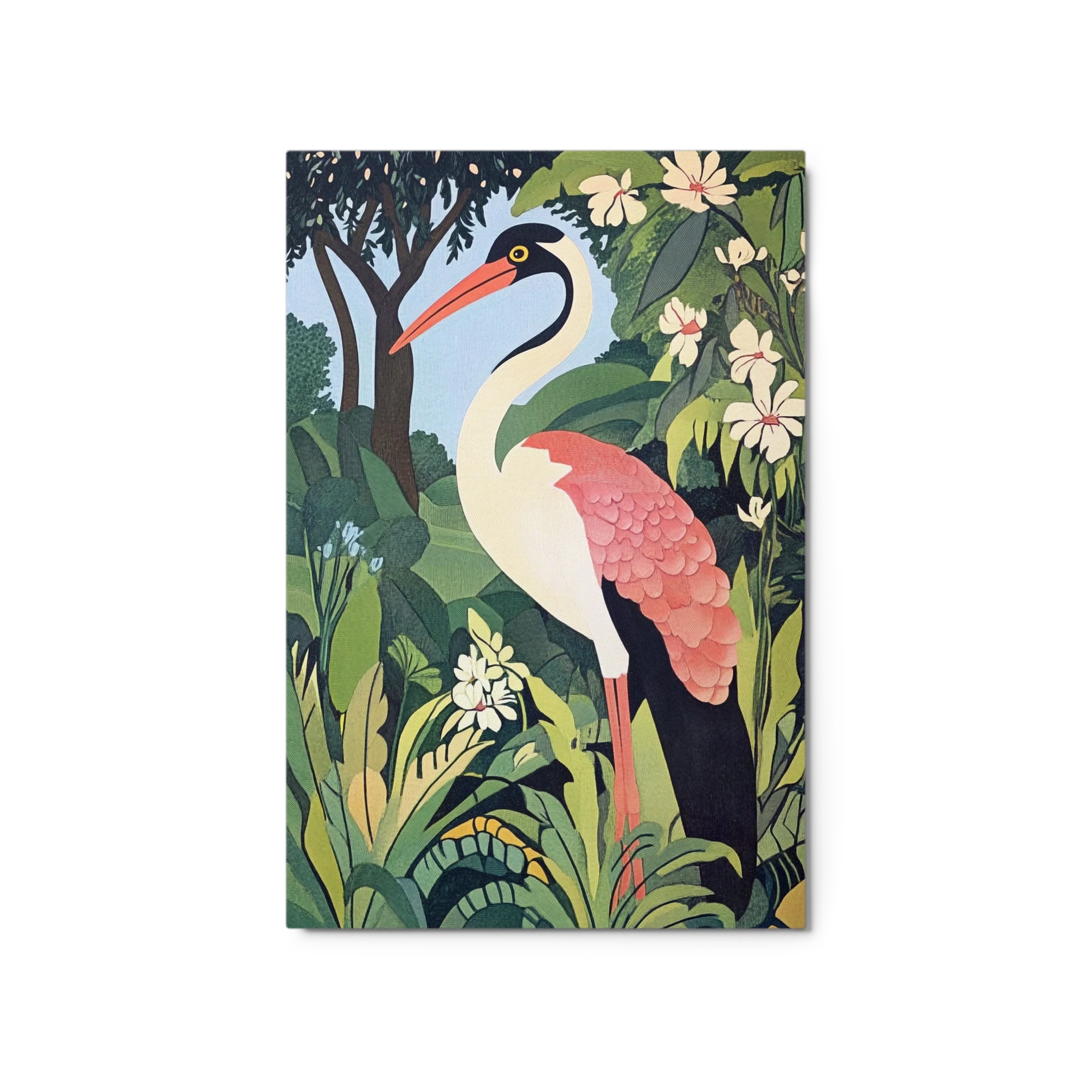 Stylized Crane in Lush Greenery