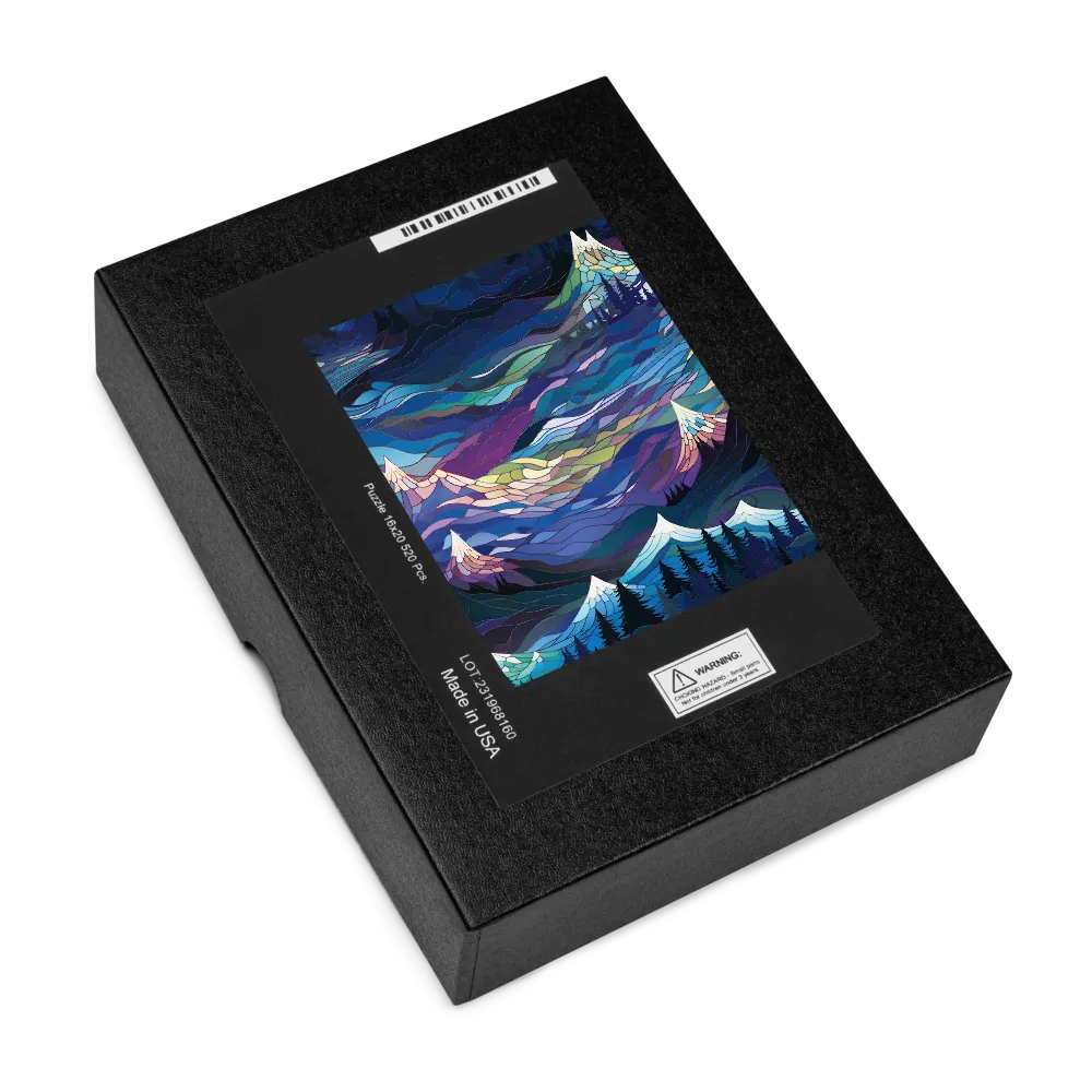 Stained Glass Mountainscape 
 Jigsaw Puzzle in Tin Box