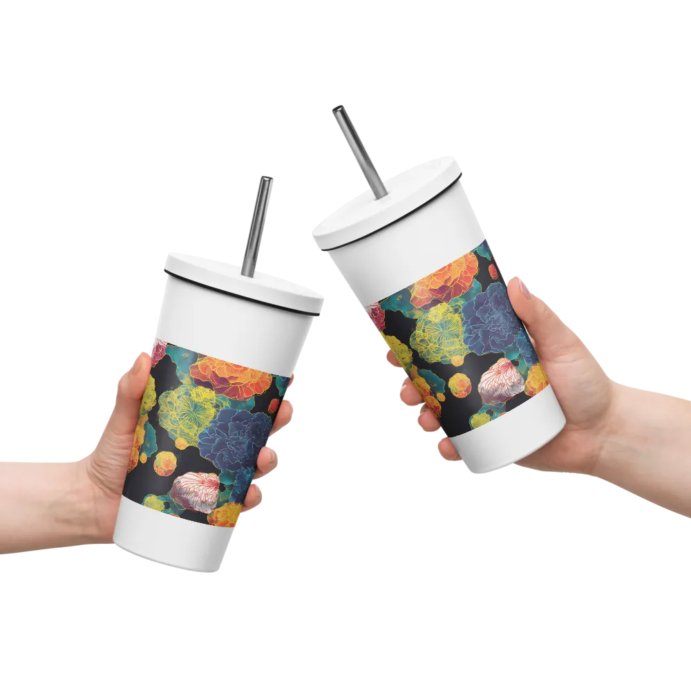Tapeçaria de peônias néon | Caneca de viagem