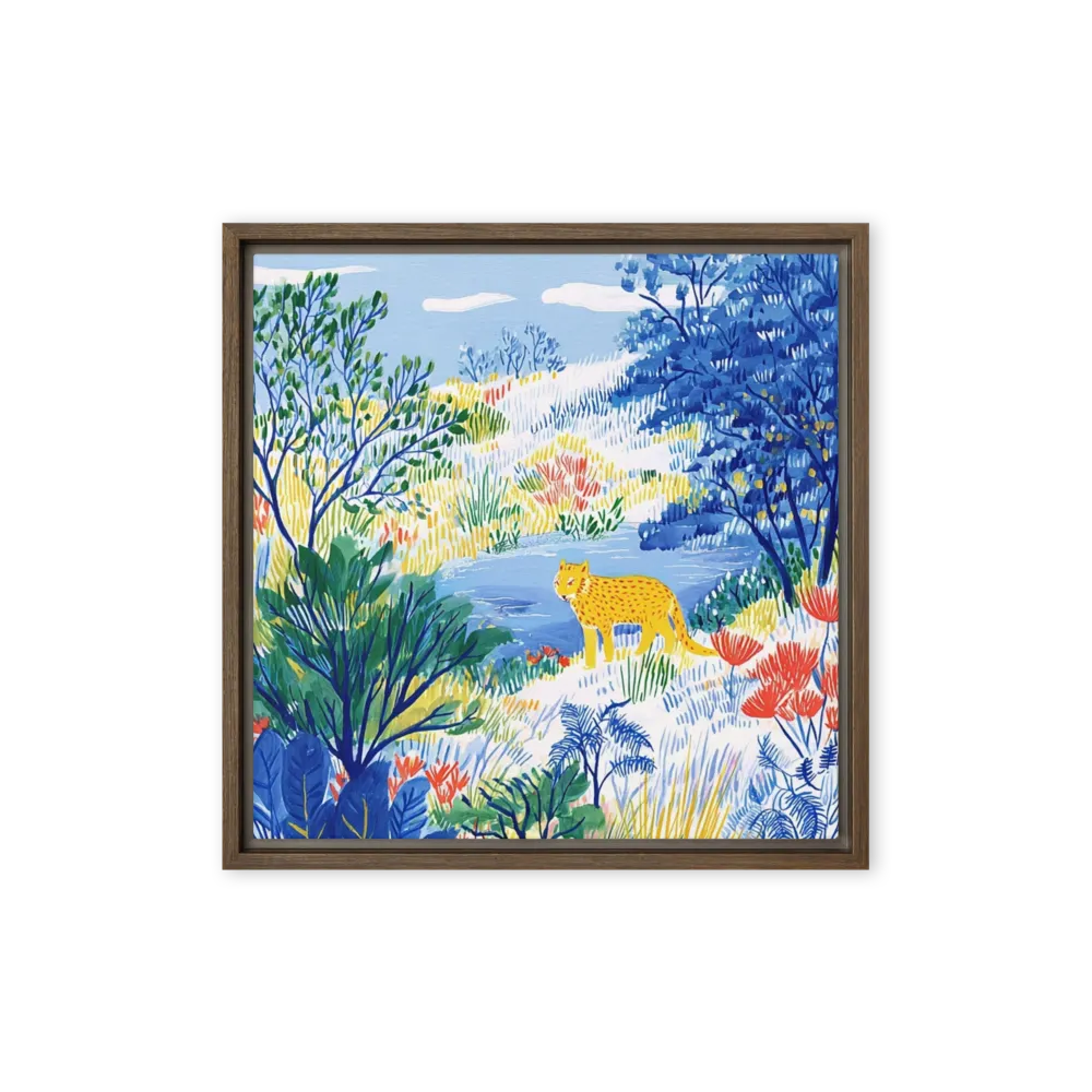 Blue Forest Leopard 
 Poster with Red oak Frame | 12″x 12″