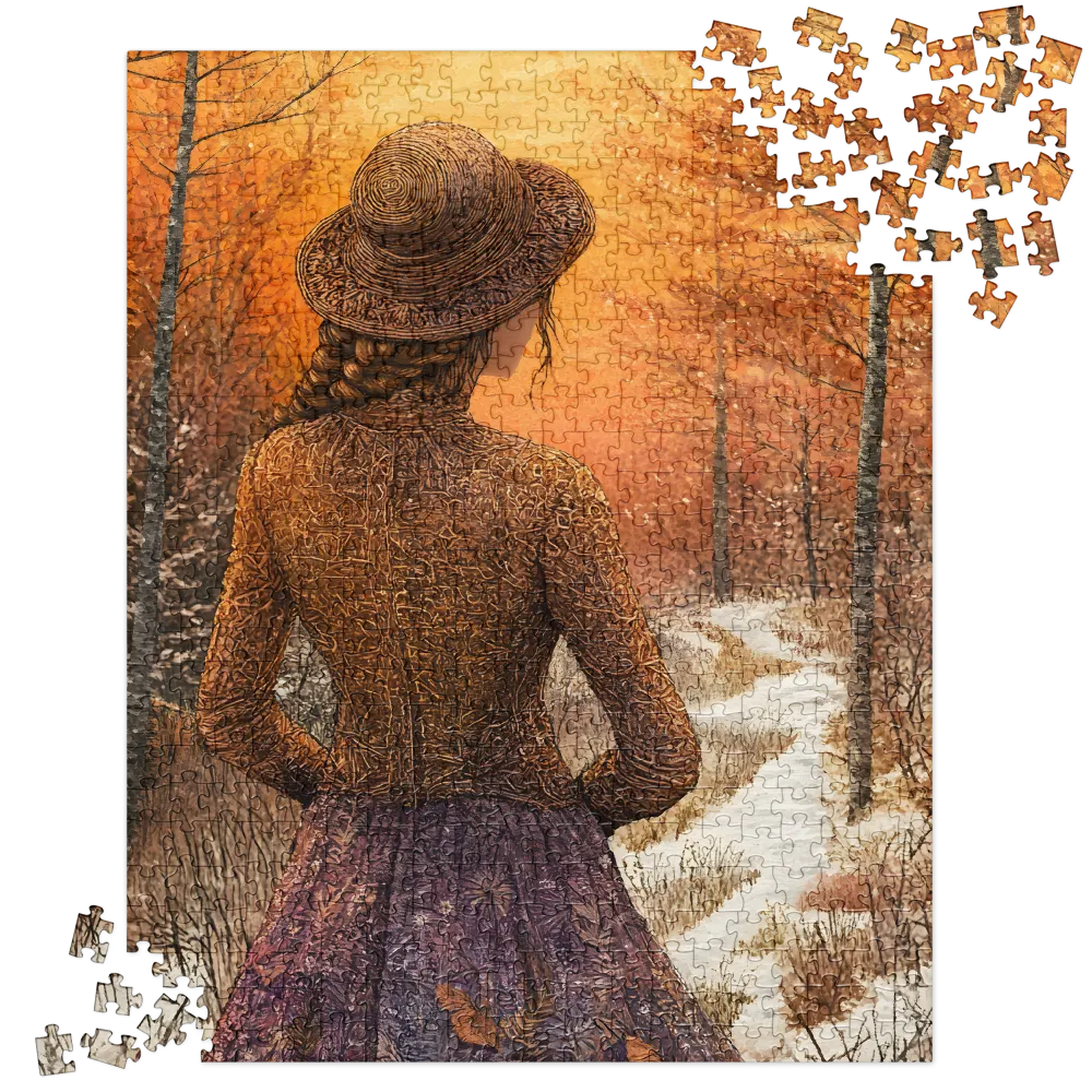 Solitary Path Through Autumn Woods 
 Jigsaw Puzzle in Tin Box